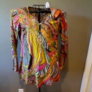 LUCKY BRAND Tunic Boho Pattern, Embroidered Tunic Top Sz. L